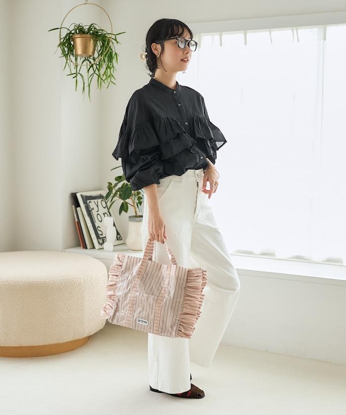 荷葉邊長袖印度薄紗女襯衫