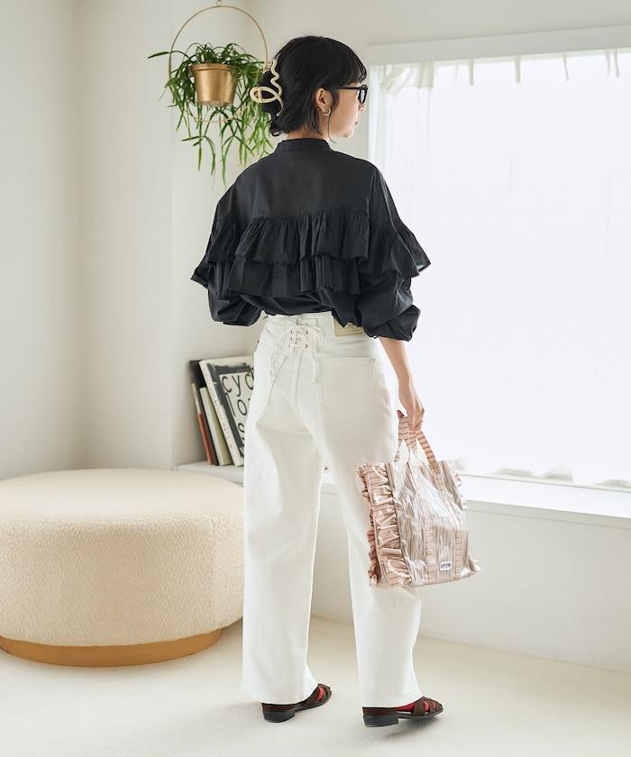 荷葉邊長袖印度薄紗女襯衫