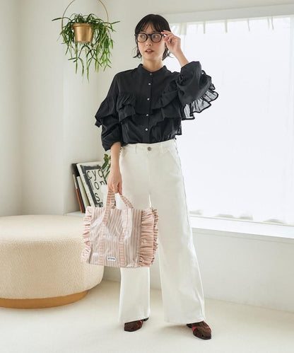 荷葉邊長袖印度薄紗女襯衫