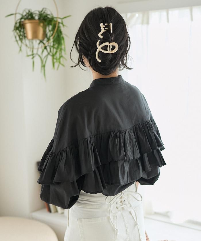 荷葉邊長袖印度薄紗女襯衫