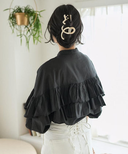 荷葉邊長袖印度薄紗女襯衫