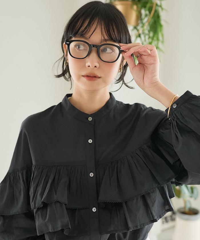 荷葉邊長袖印度薄紗女襯衫