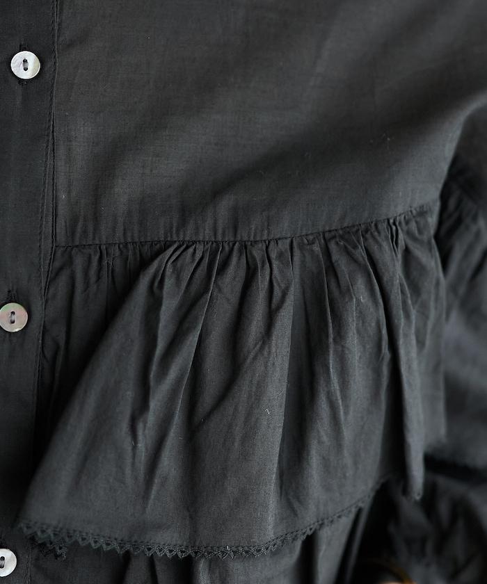 荷葉邊長袖印度薄紗女襯衫