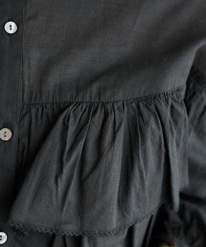 荷葉邊長袖印度薄紗女襯衫