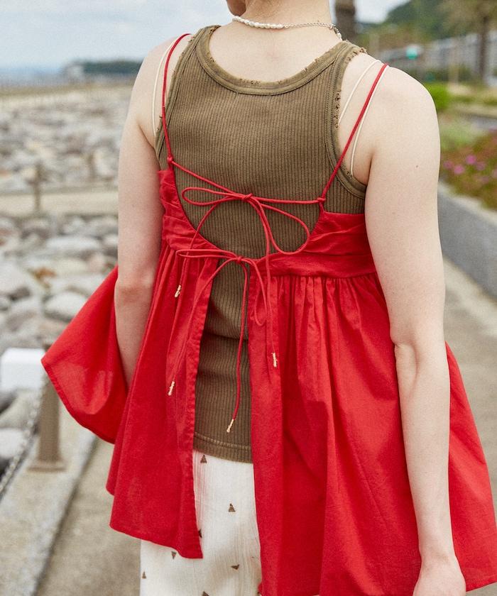 印度棉薄紗 後開口設計 吊帶背心