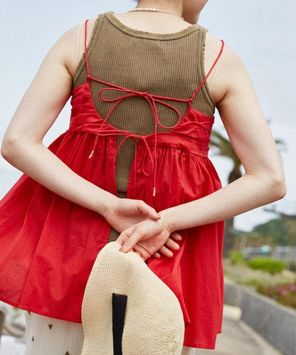 印度棉薄紗 後開口設計 吊帶背心