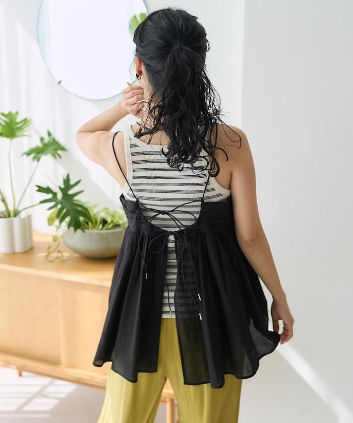 印度棉薄紗 後開口設計 吊帶背心