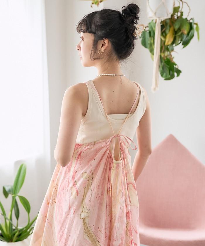 印度大理石印花吊帶連衣裙