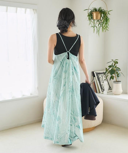 印度大理石印花吊帶連衣裙