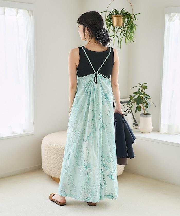 印度大理石印花吊帶連衣裙