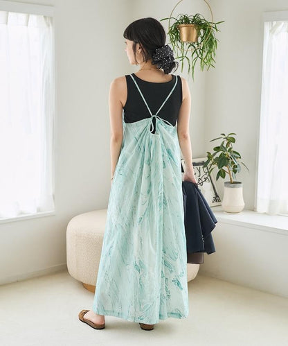 印度大理石印花吊帶連衣裙