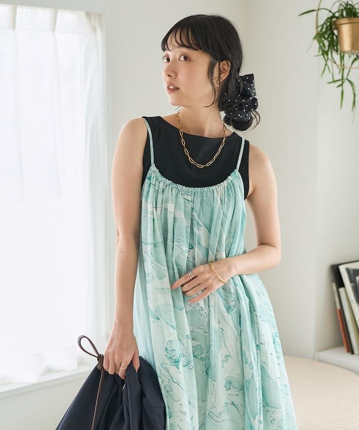 印度大理石印花吊帶連衣裙