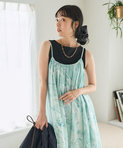 印度大理石印花吊帶連衣裙