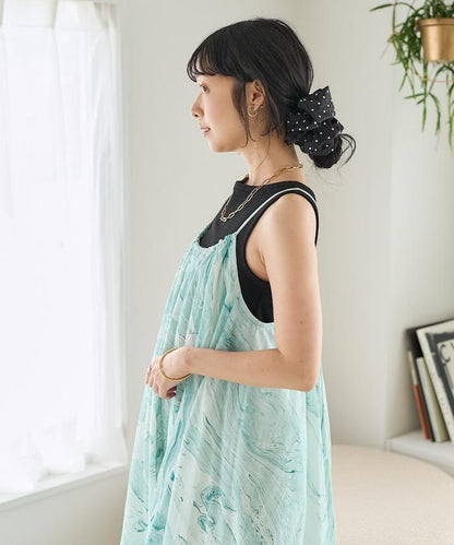 印度大理石印花吊帶連衣裙