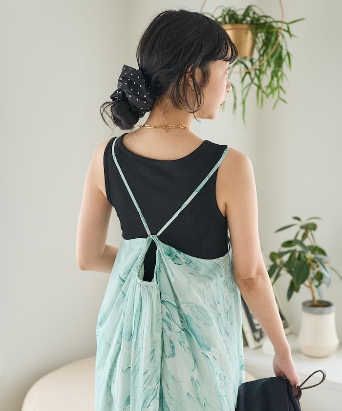 印度大理石印花吊帶連衣裙