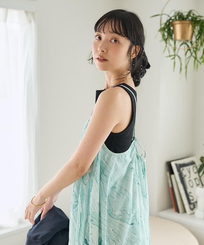 印度大理石印花吊帶連衣裙