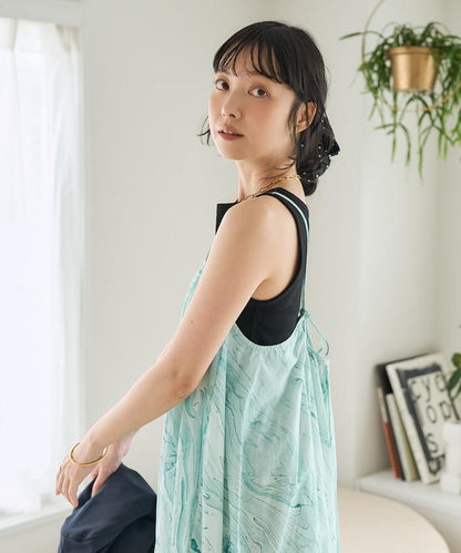 印度大理石印花吊帶連衣裙