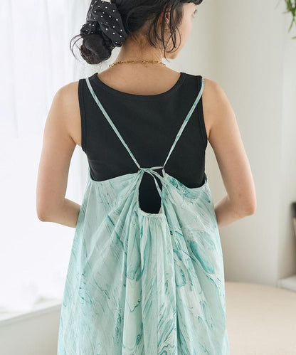 印度大理石印花吊帶連衣裙