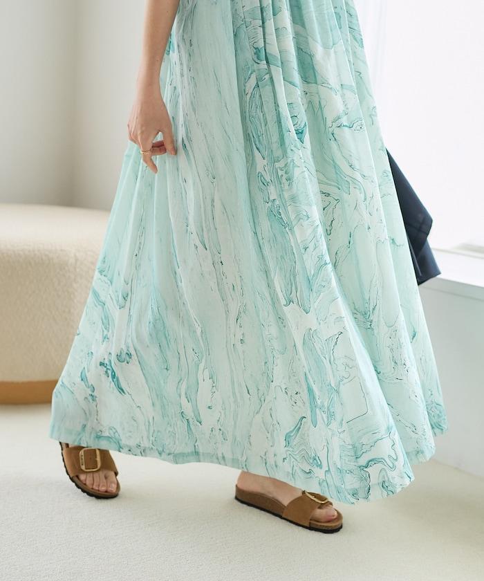 印度大理石印花吊帶連衣裙