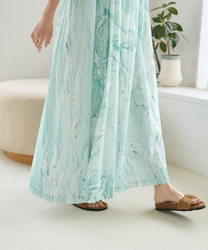 印度大理石印花吊帶連衣裙