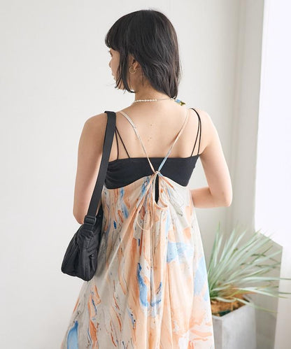 印度大理石印花吊帶連衣裙