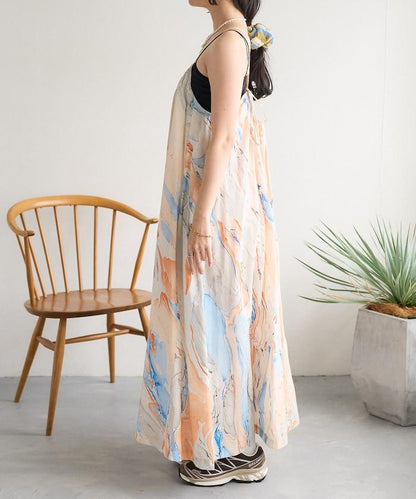 印度大理石印花吊帶連衣裙