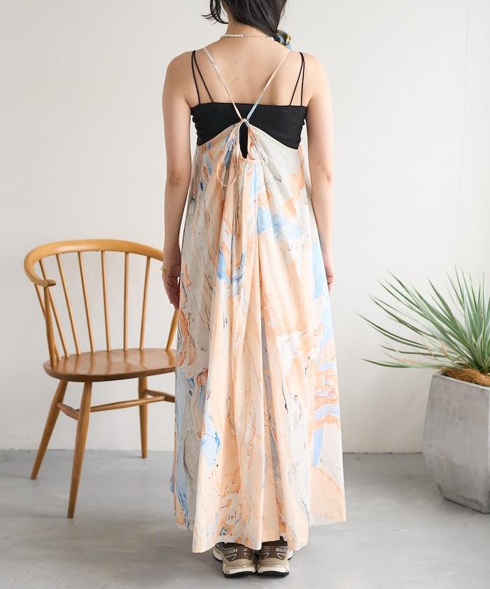 印度大理石印花吊帶連衣裙