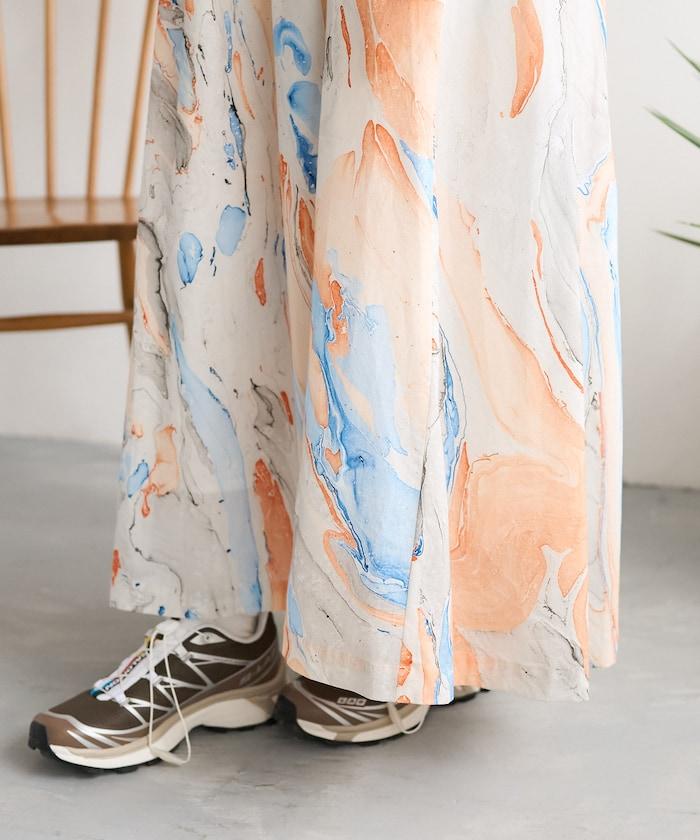 印度大理石印花吊帶連衣裙