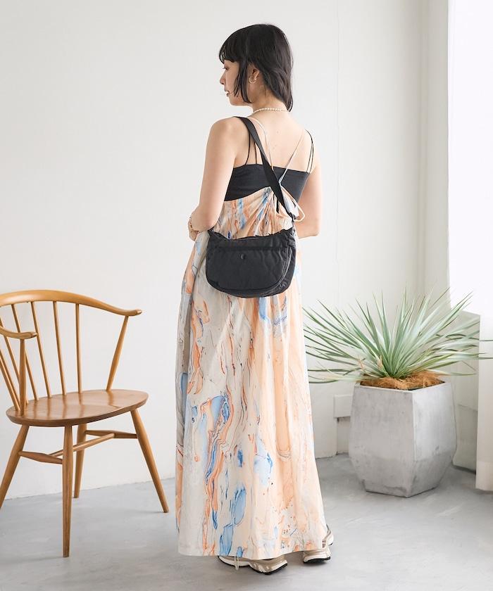 印度大理石印花吊帶連衣裙