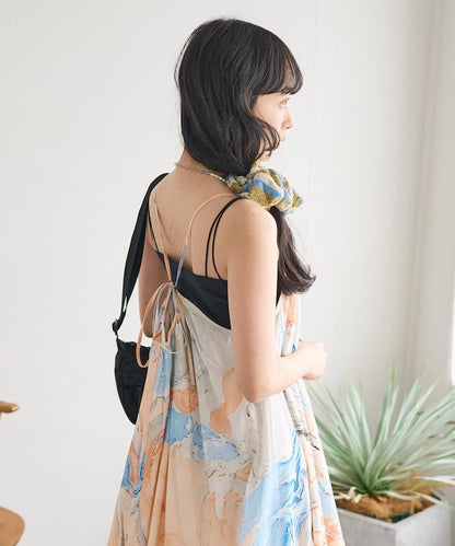 印度大理石印花吊帶連衣裙