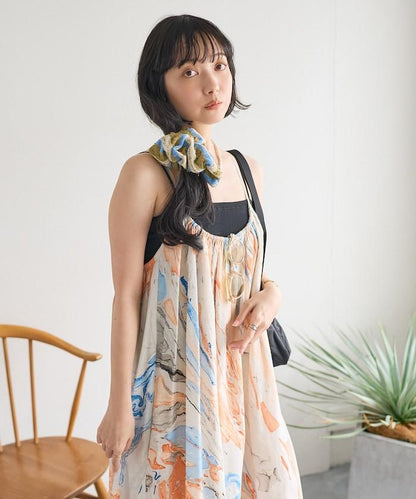 印度大理石印花吊帶連衣裙