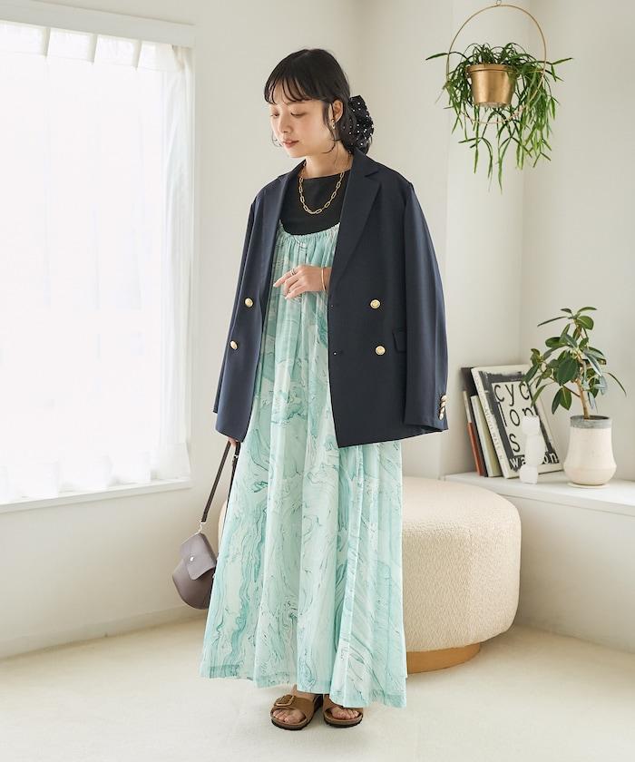 印度大理石印花吊帶連衣裙