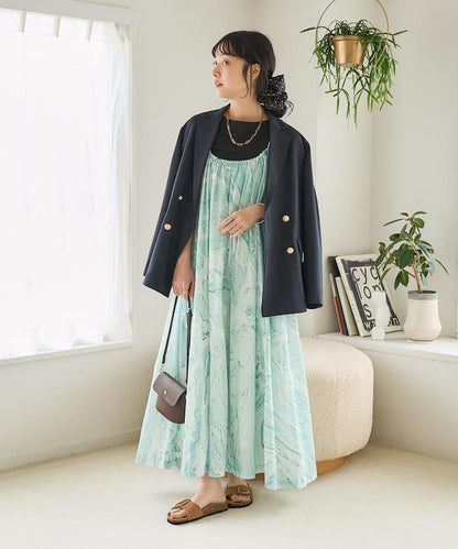 印度大理石印花吊帶連衣裙