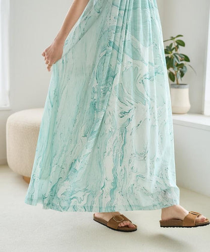 印度大理石印花吊帶連衣裙