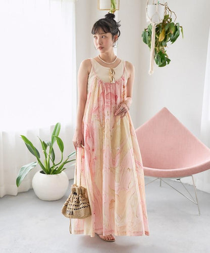 印度大理石印花吊帶連衣裙
