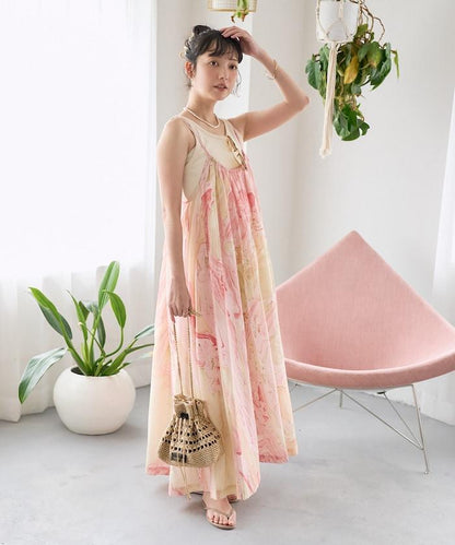 印度大理石印花吊帶連衣裙