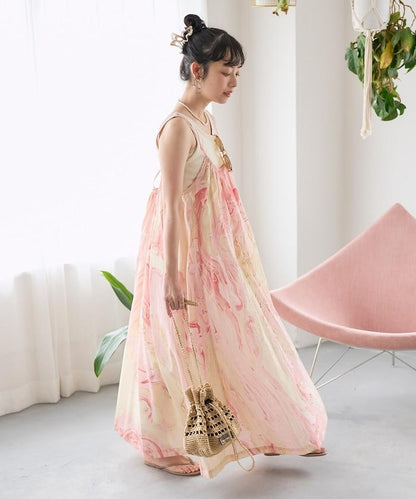 印度大理石印花吊帶連衣裙