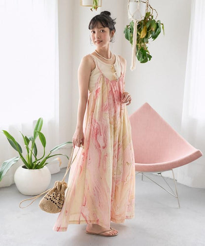 印度大理石印花吊帶連衣裙