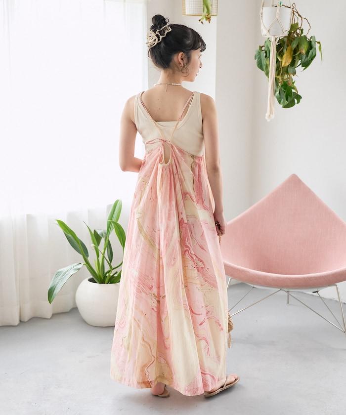 印度大理石印花吊帶連衣裙