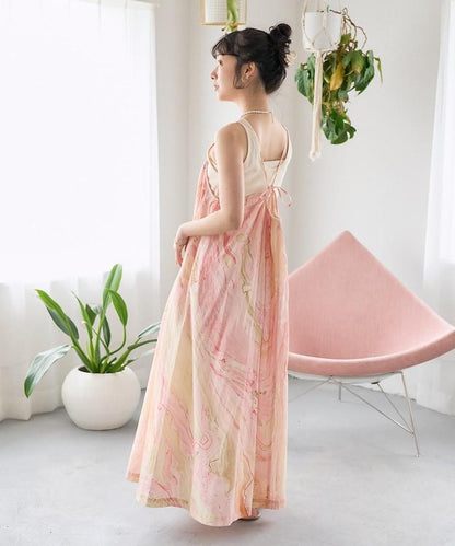 印度大理石印花吊帶連衣裙