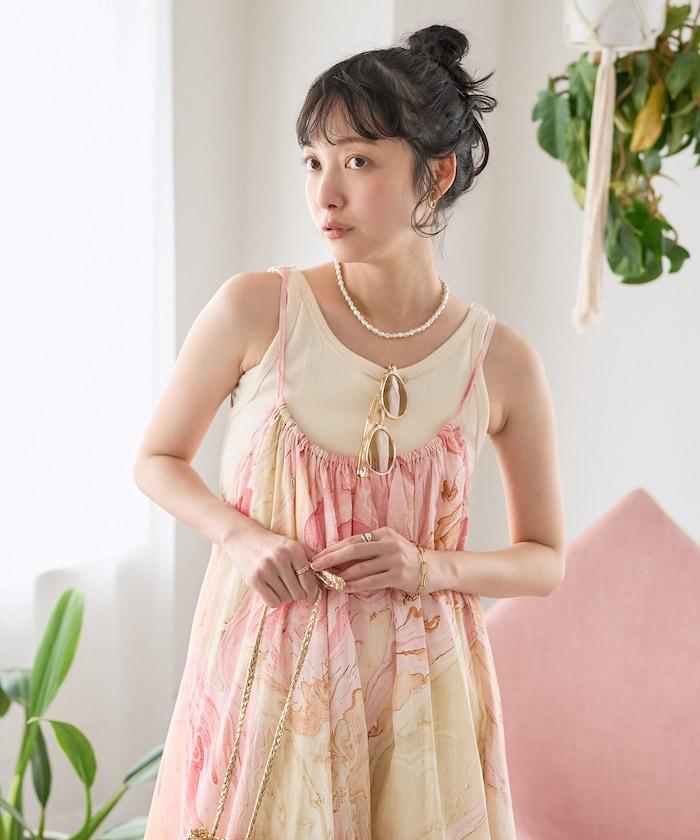 印度大理石印花吊帶連衣裙