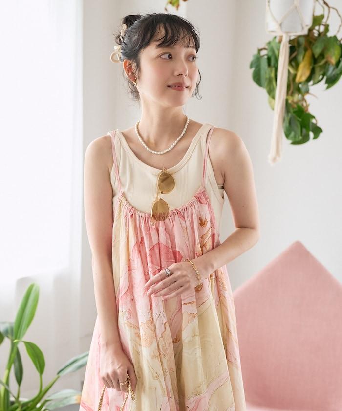 印度大理石印花吊帶連衣裙