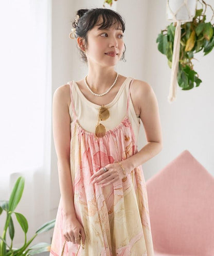 印度大理石印花吊帶連衣裙