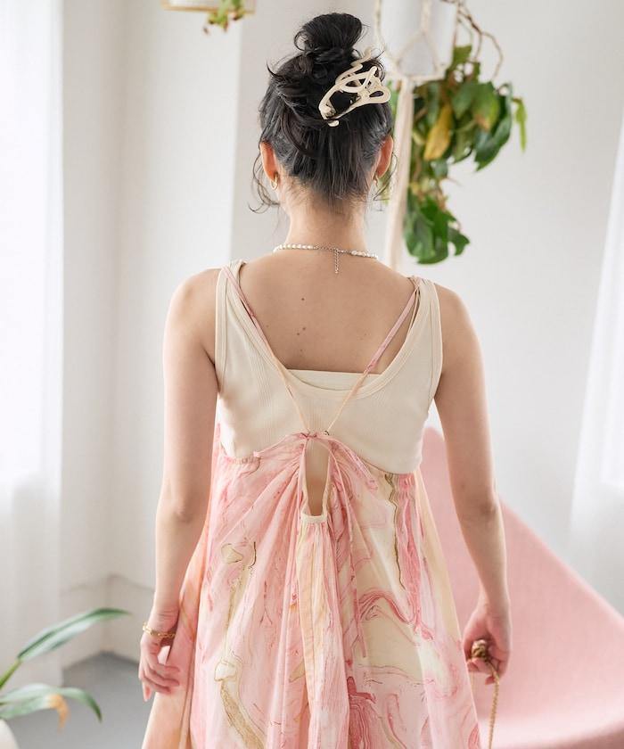 印度大理石印花吊帶連衣裙