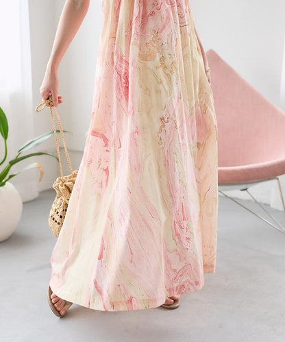 印度大理石印花吊帶連衣裙