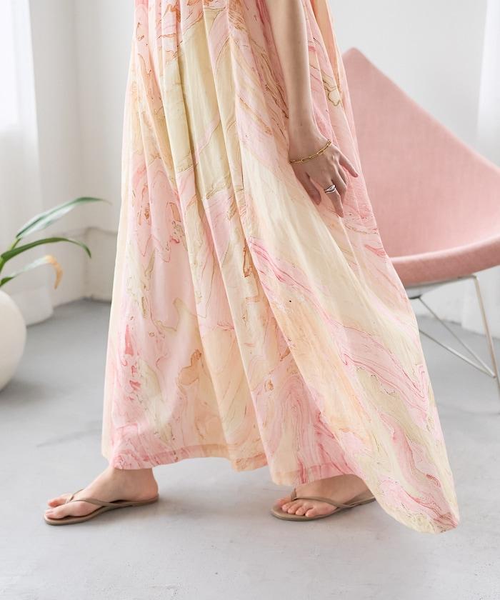 印度大理石印花吊帶連衣裙