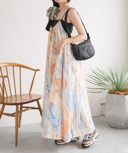 印度大理石印花吊帶連衣裙
