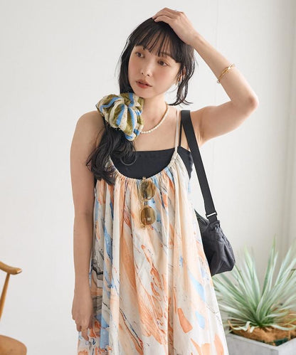 印度大理石印花吊帶連衣裙