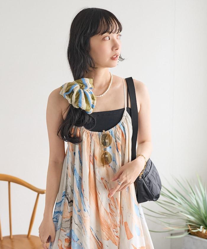 印度大理石印花吊帶連衣裙