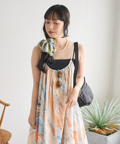 印度大理石印花吊帶連衣裙